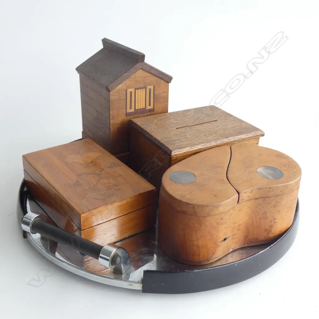 4 WOODEN BOXES + DECO TRAY 285mm dia Image 1++
