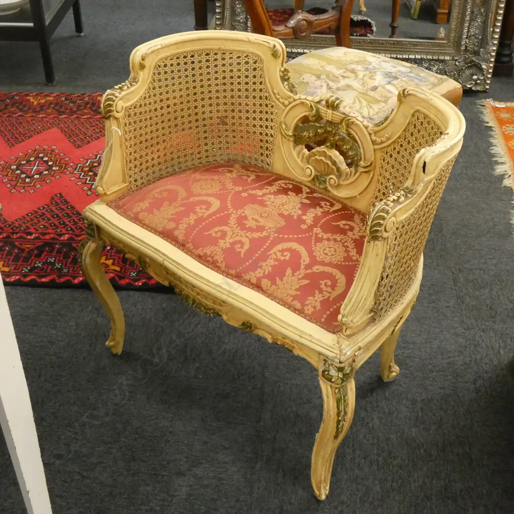 FRENCH STYLE STOOL WOVEN CANE SIDES W.710mm Image 1++
