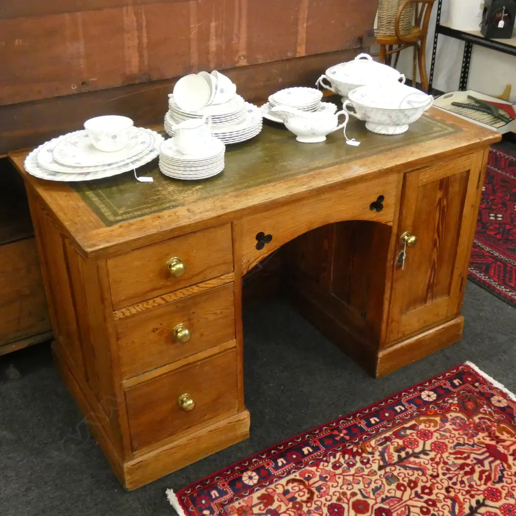 EARLY VICTORIAN WELSH PINE DESK; LEATHER TOP... Image 1++