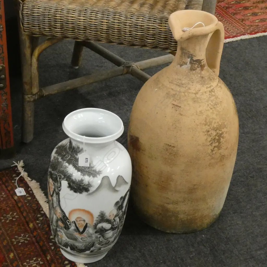 LG SATSUMA VASE (H. 380MM) & LG POTTERY JUG H. 570MM Image 1++