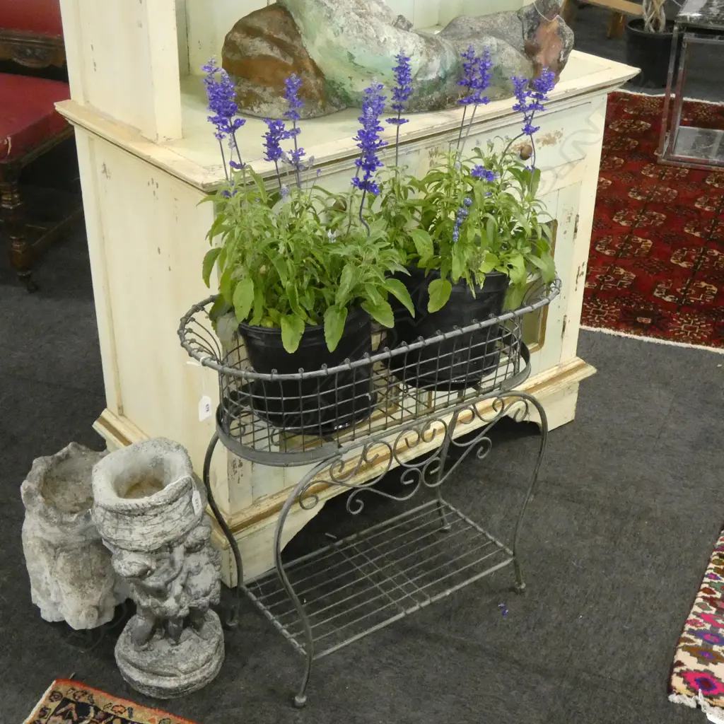 2 POTTED PURPLE PLANTS ON WIRE STAND H.630mm W.650mm Image 1++