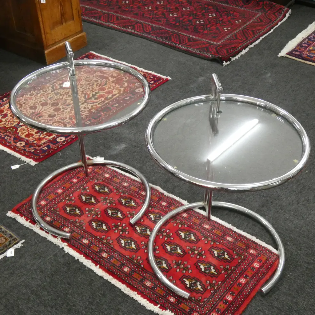 PR EILEEN GRAY STYLE CHROME & GLASS SIDE TABLES... Image 1++