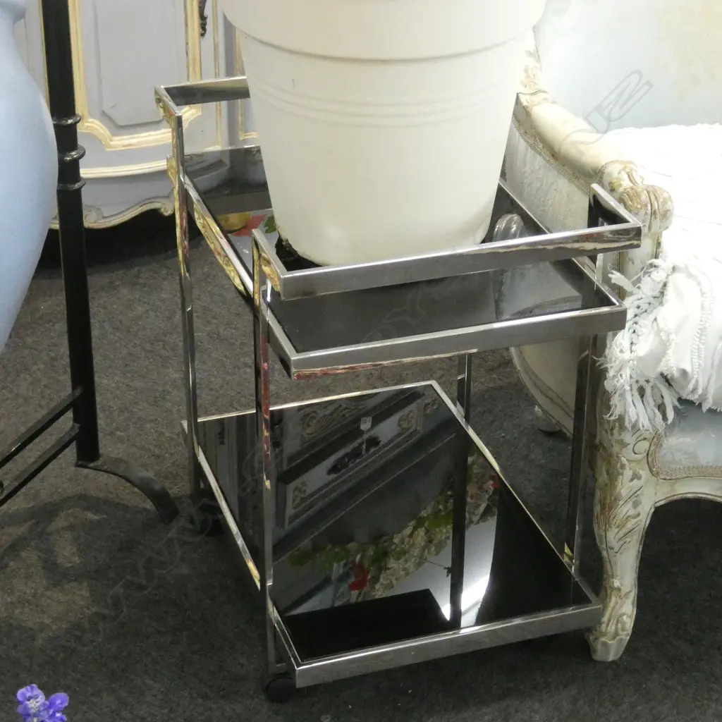 CHROME & BLACK GLASS DRINKS TROLLEY 600x420mm Image 1++