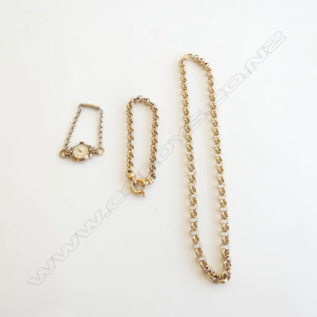 GOLD PLATED NECKLACE & BRACELET + A G.P. WATCH Image 1++