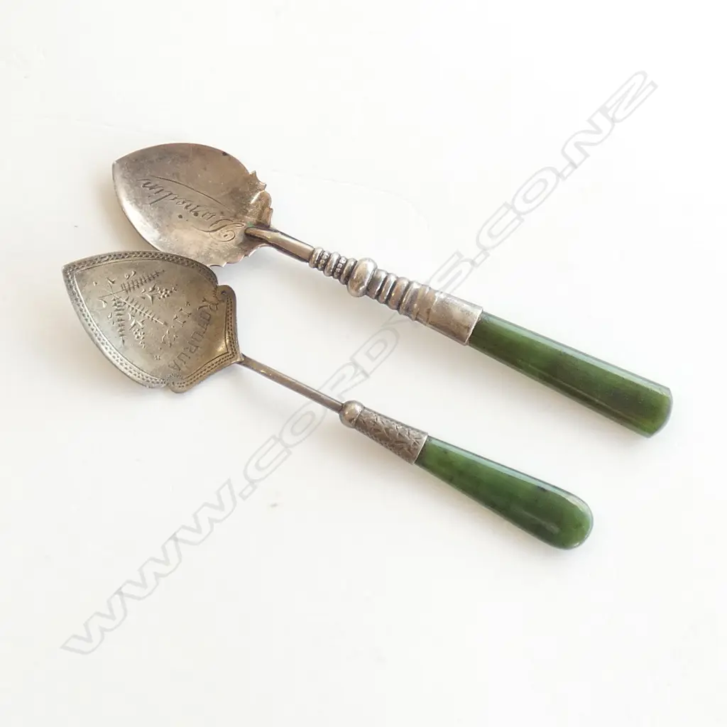 NZ SILVER/POUNAMU SOUVENIR SPOON & 1920 BIRMINGHAM SILVER/POUNAMU SOUVENIR SPOON  Image 1++