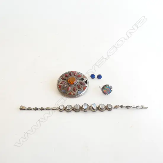 SILVER SCOTTISH BROOCH + MOONSTONE BRACELET ....
