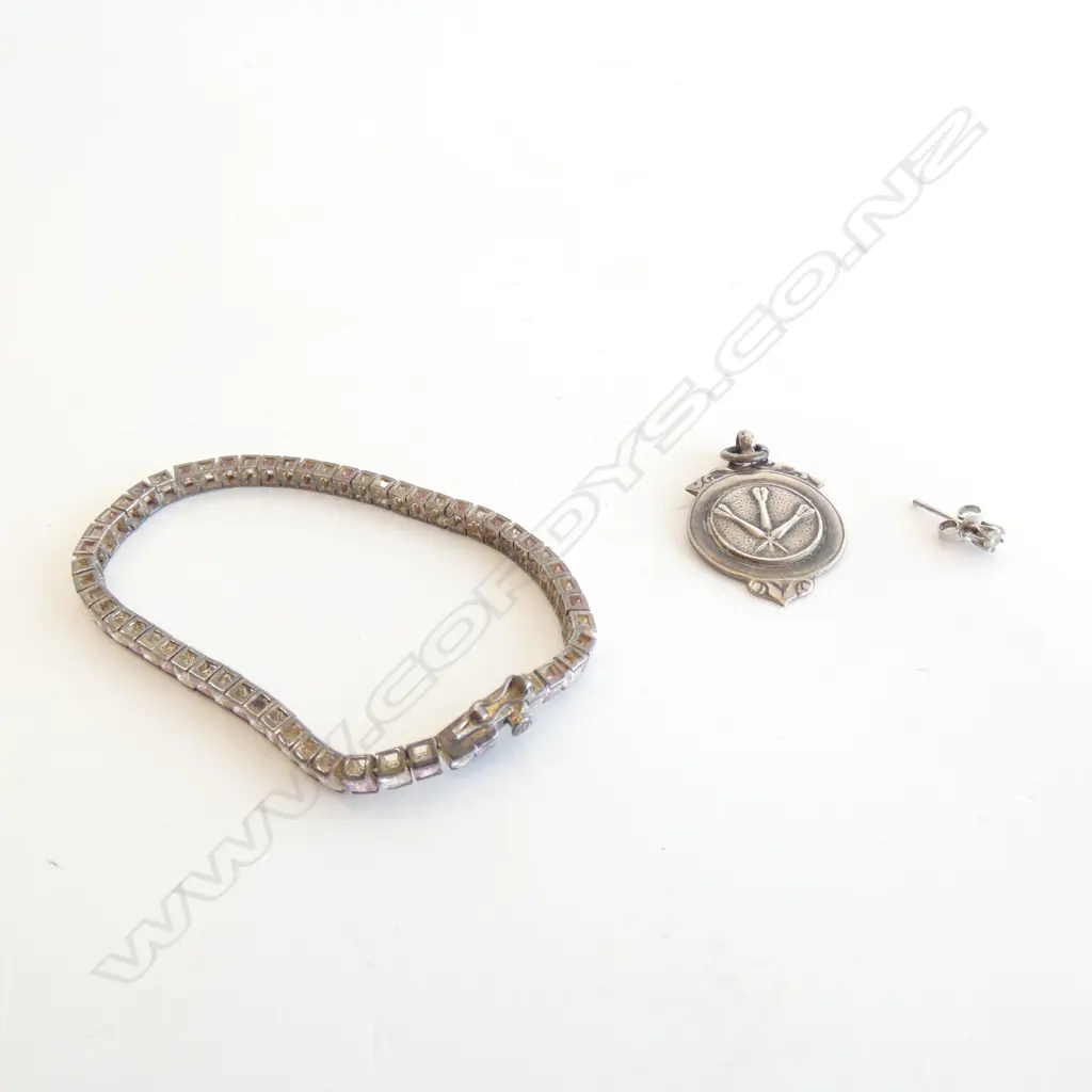 SILVER & CZ BRACELET A/F, STG PENDANT, DIAMOND STUD Image 1++
