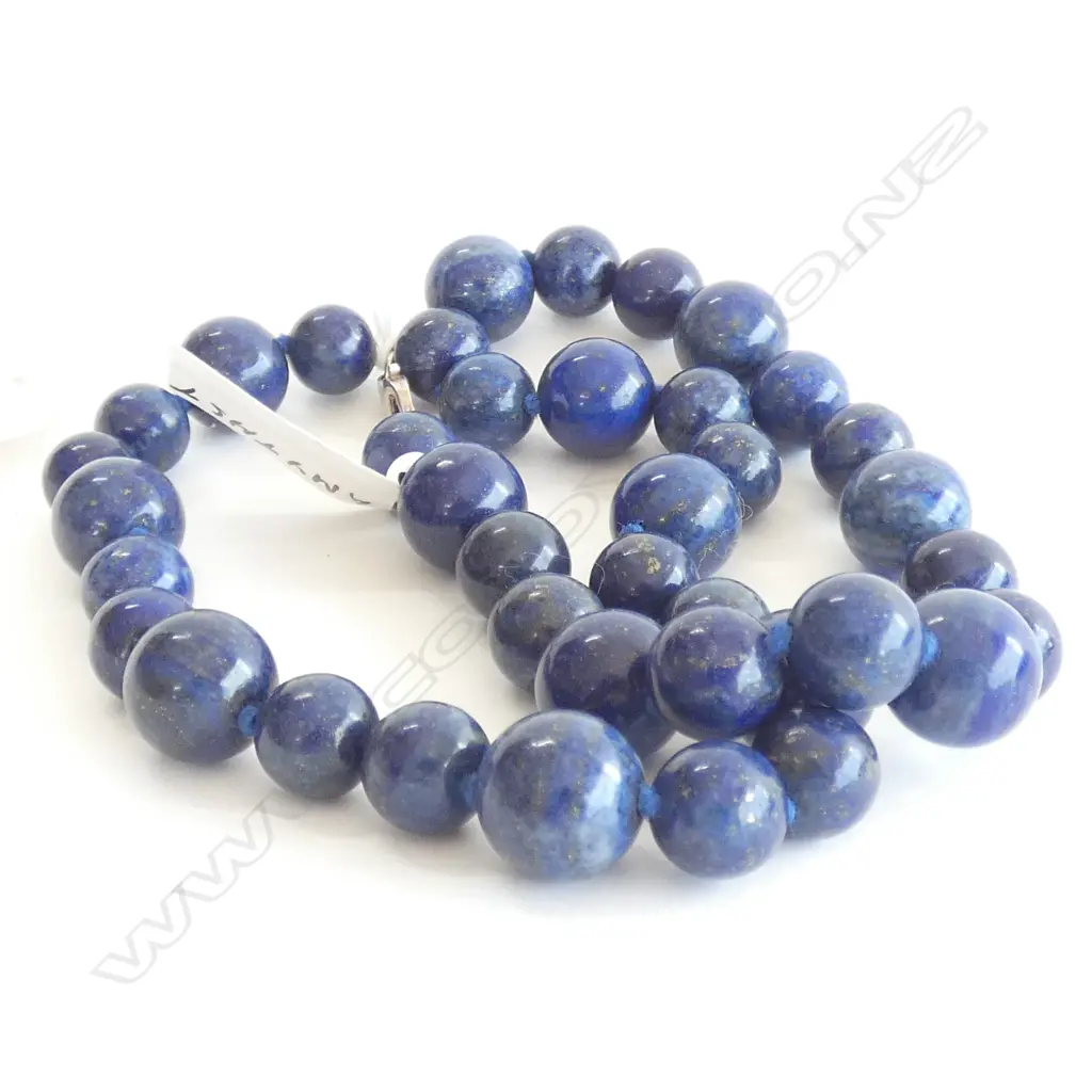 BLUE LAPIS SINGLE STRAND BEADED NECKLACE; STG CLASP Image 1++