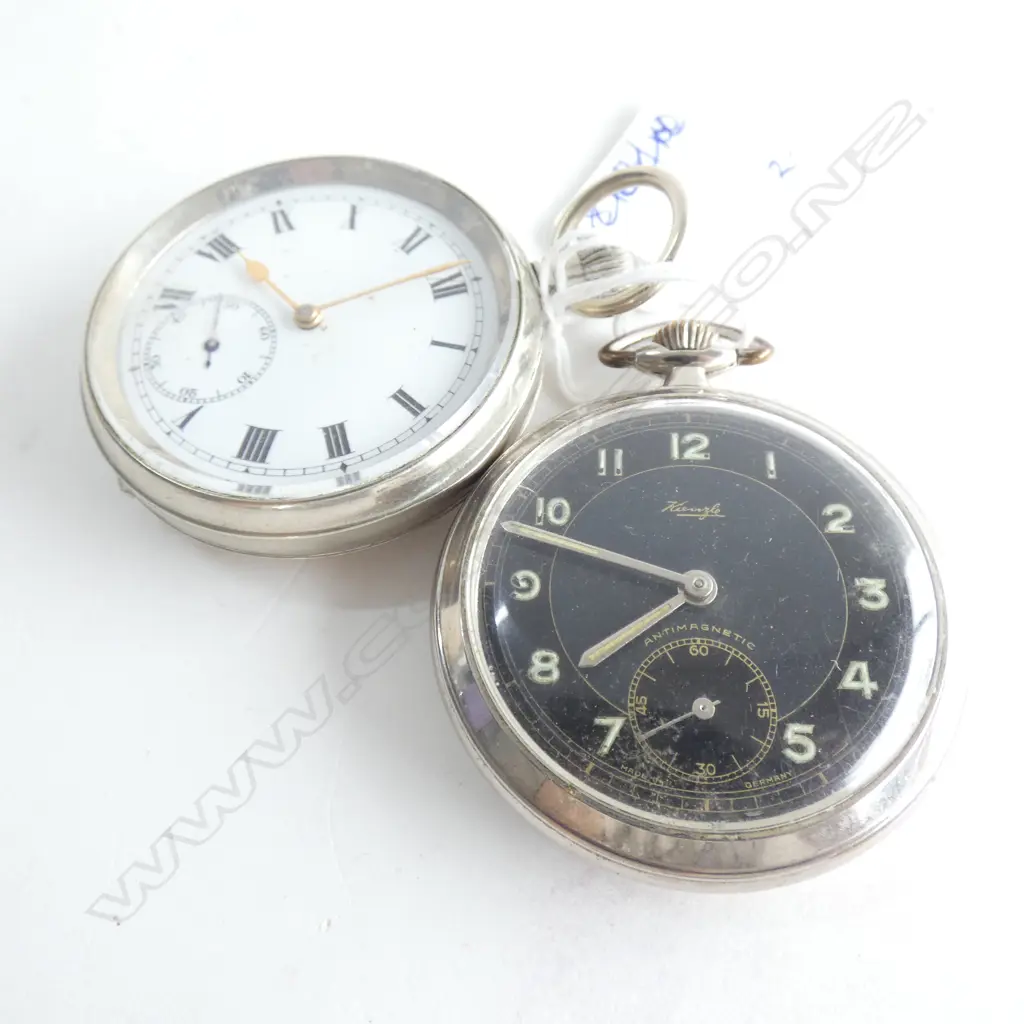 2 OPEN FACED POCKETWATCHES;  MILITARY & OTHER Image 1++