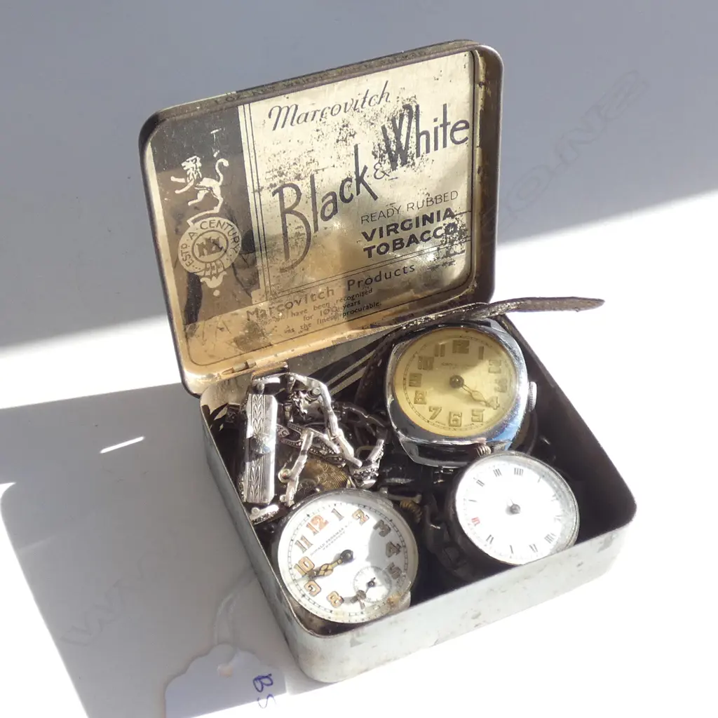 TIN OF 5 POCKET WATCHES + MACASITE WATCH  Image 1++