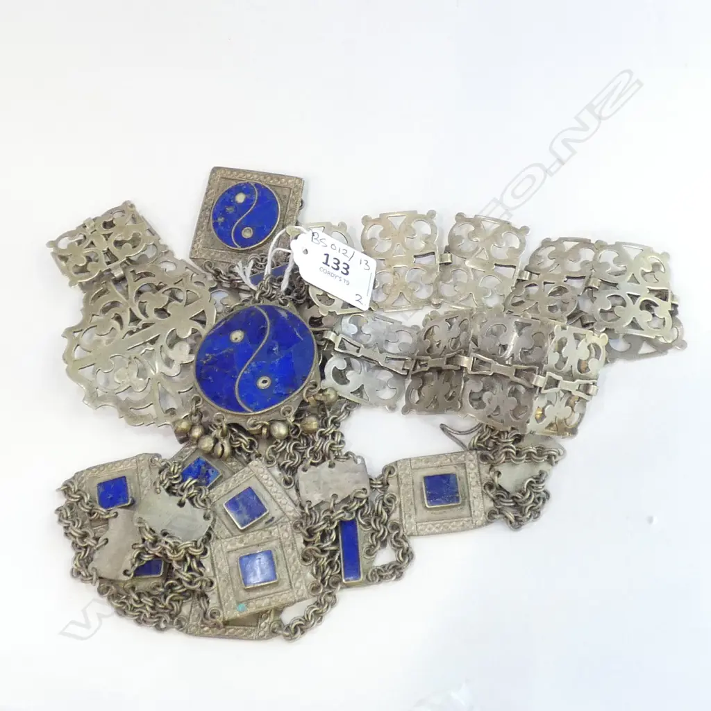 VINTAGE INDIAN SILVER & LAPIS BELT + EP BELT Image 1++
