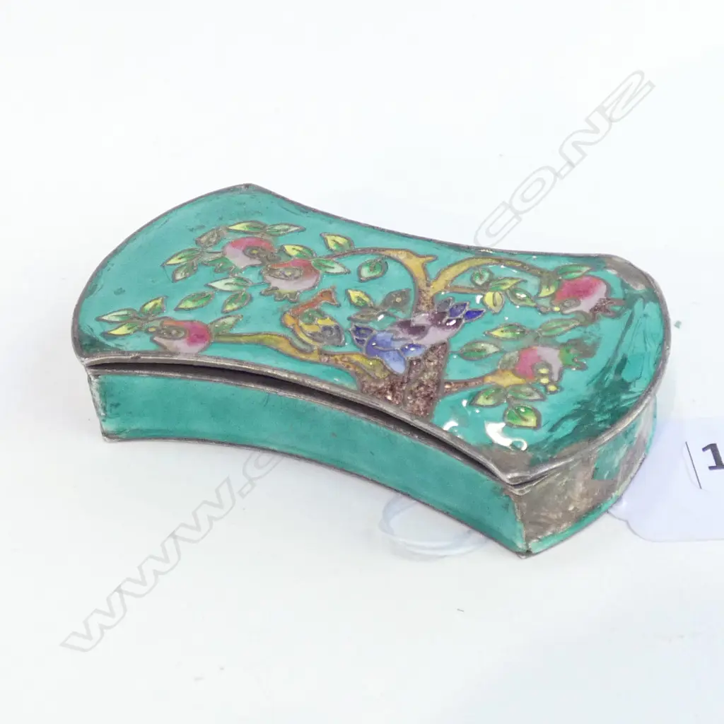 990 SILVER & ENAMEL TRINKET BOX 90 X 50MM A/F Image 1++