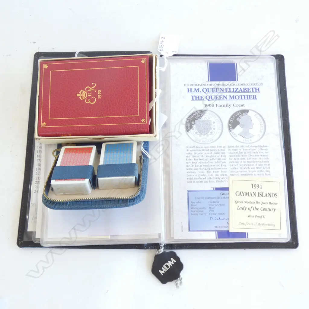 1953 CORONATION PRAYER BOOK (IN ORIGINAL BOX) / CROWN COLLECTION COIN BOOK & OLD CASED MINIATURE PLAYING CARDS  Image 1++