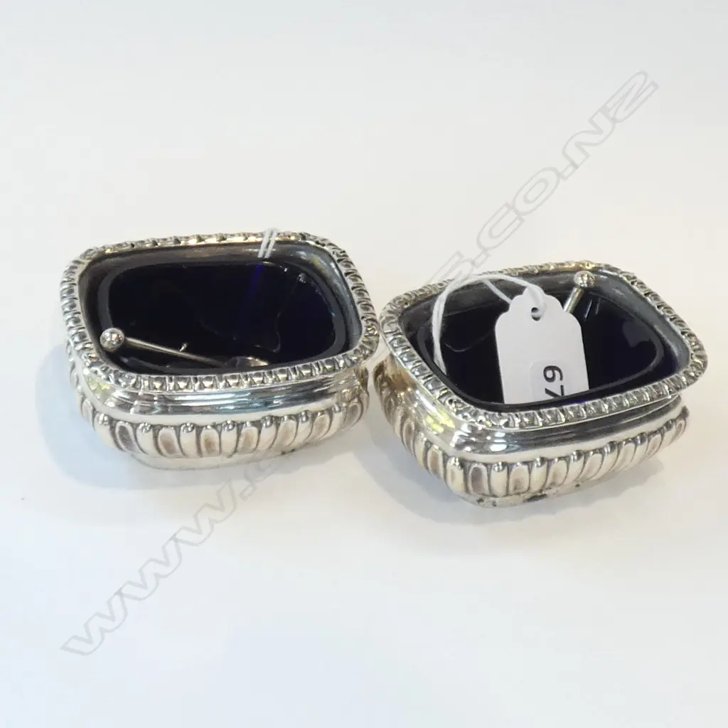 PR STG SILVER SALTS - BLUE GLASS LINERS BIRMINGHAM 1900 74GMS Image 1++