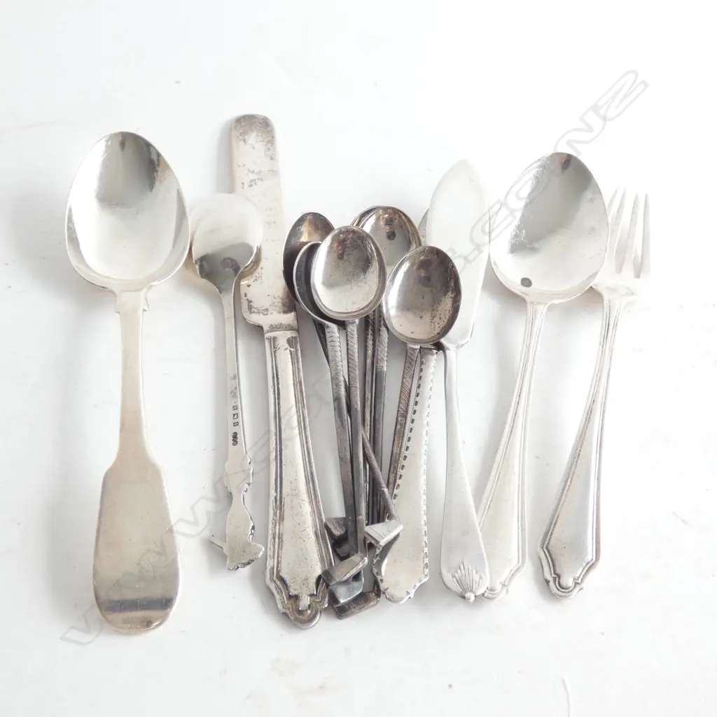 ASST STG SILVER TEASPOONS / MUSTARD SPOONS, BUTTER KNIVES ETC  171GMS Image 1++
