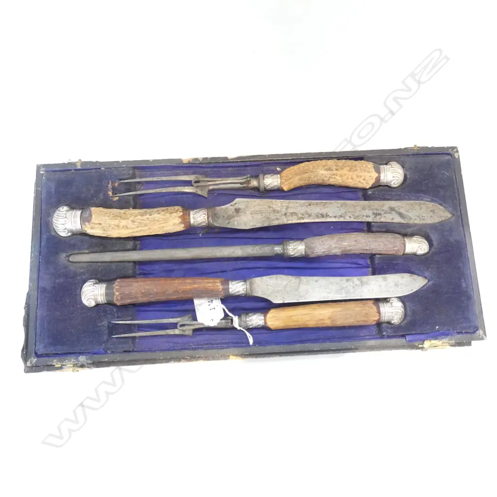 C1900 SHEFFIELD STEEL ANTLER HANDLED CARVING SET... Image 1++
