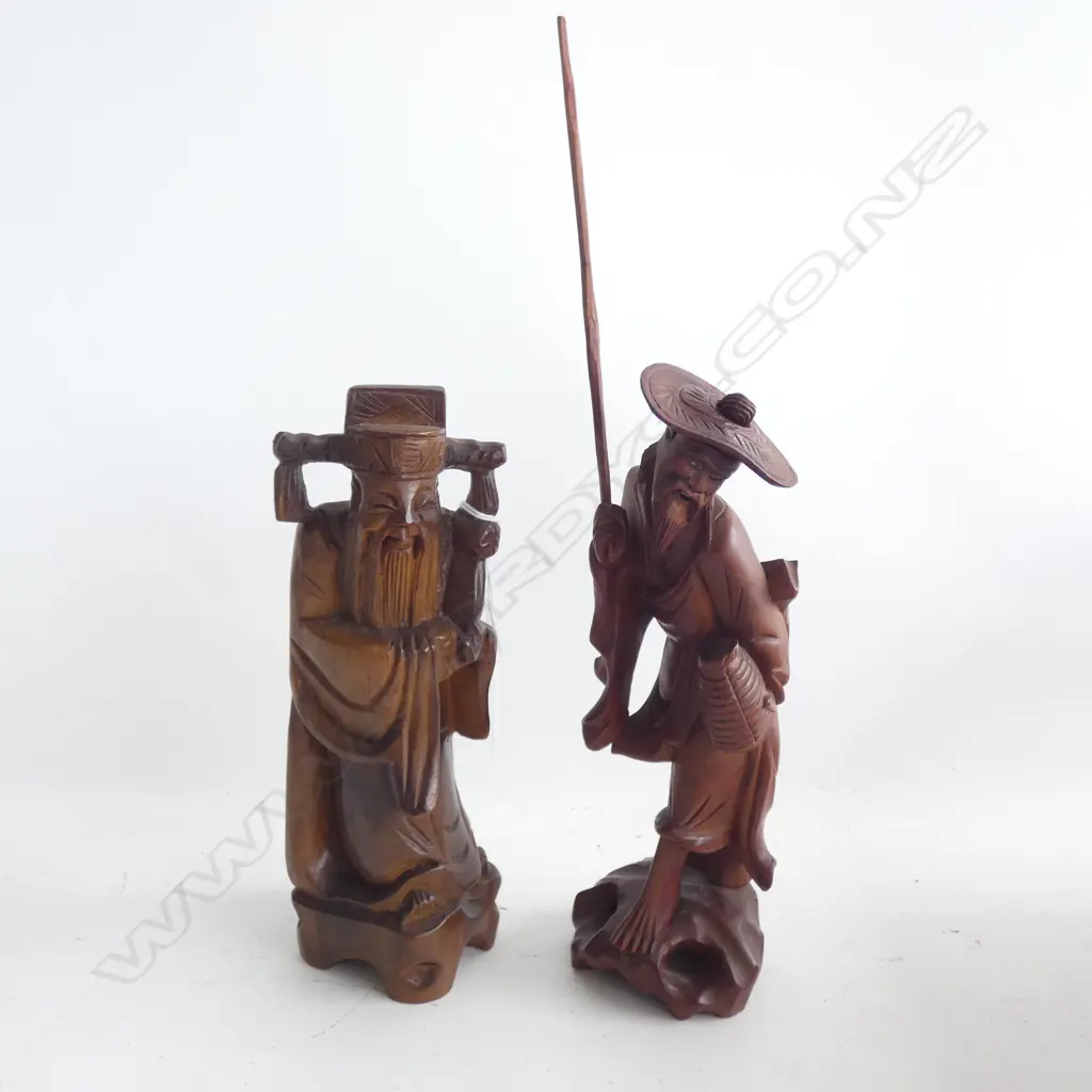PR ORIENTAL CARVED WOODEN FIGURES; DATED EARLY 1900'S H. 220MM  Image 1++