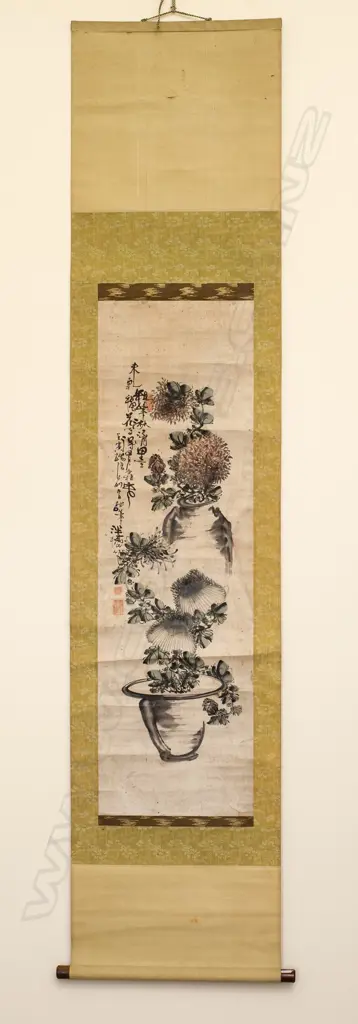 SCROLL PAINTING OF FLOWERS AND VESSELS ... Image 1++