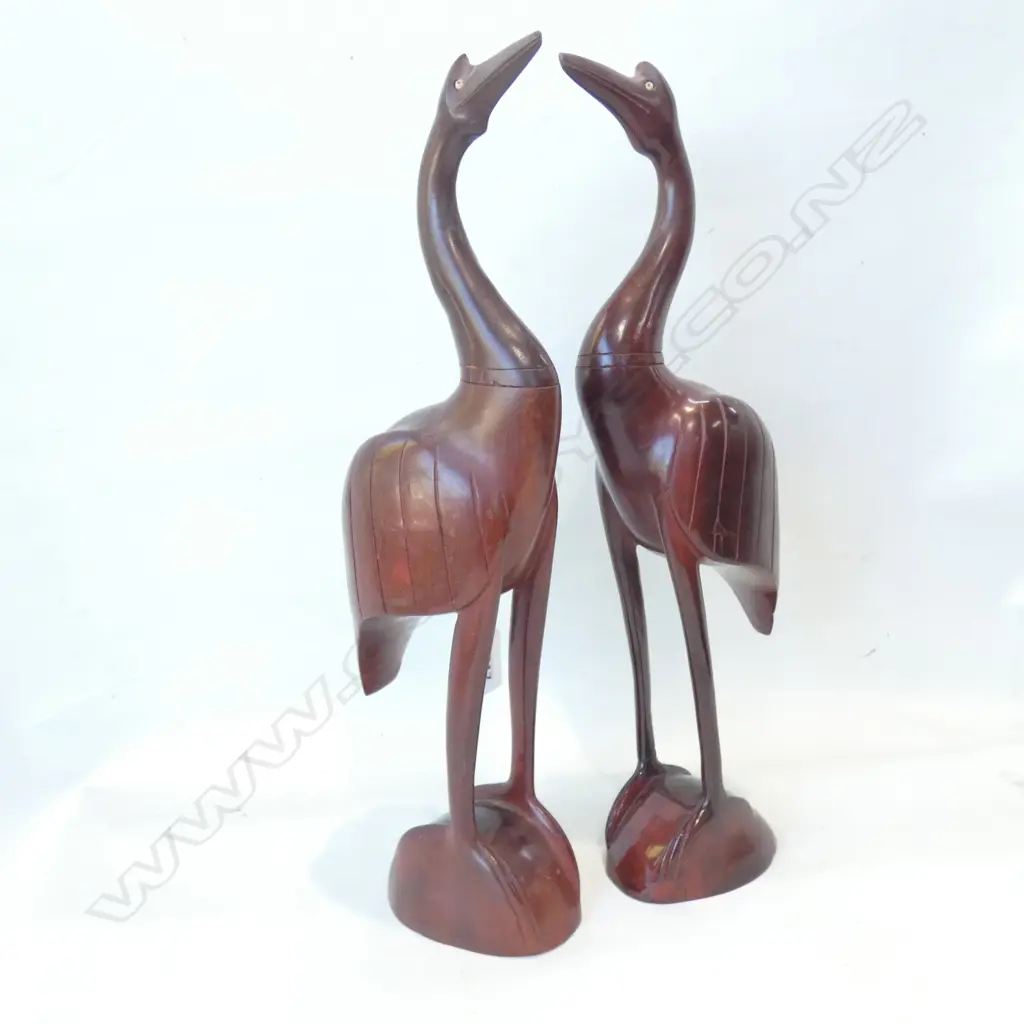 PR OF CARVED WOODEN CRANE BIRDS H 390 MM Image 1++