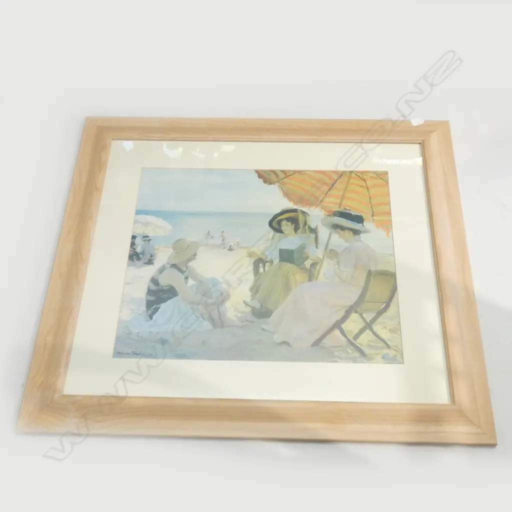 ALFRED VICTOR FOURNIER 'THE BEACH', LARGE FRAMED PRINT, OVERALL 910 x 1010mm Image 1++