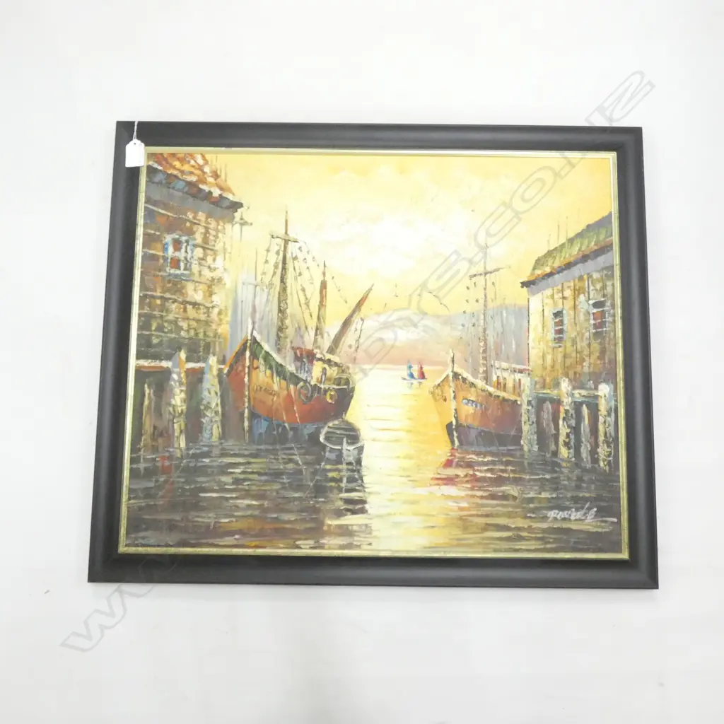 YELLOW HARBOUR SCENE OIL, SIGNED 500x595mm Image 1++