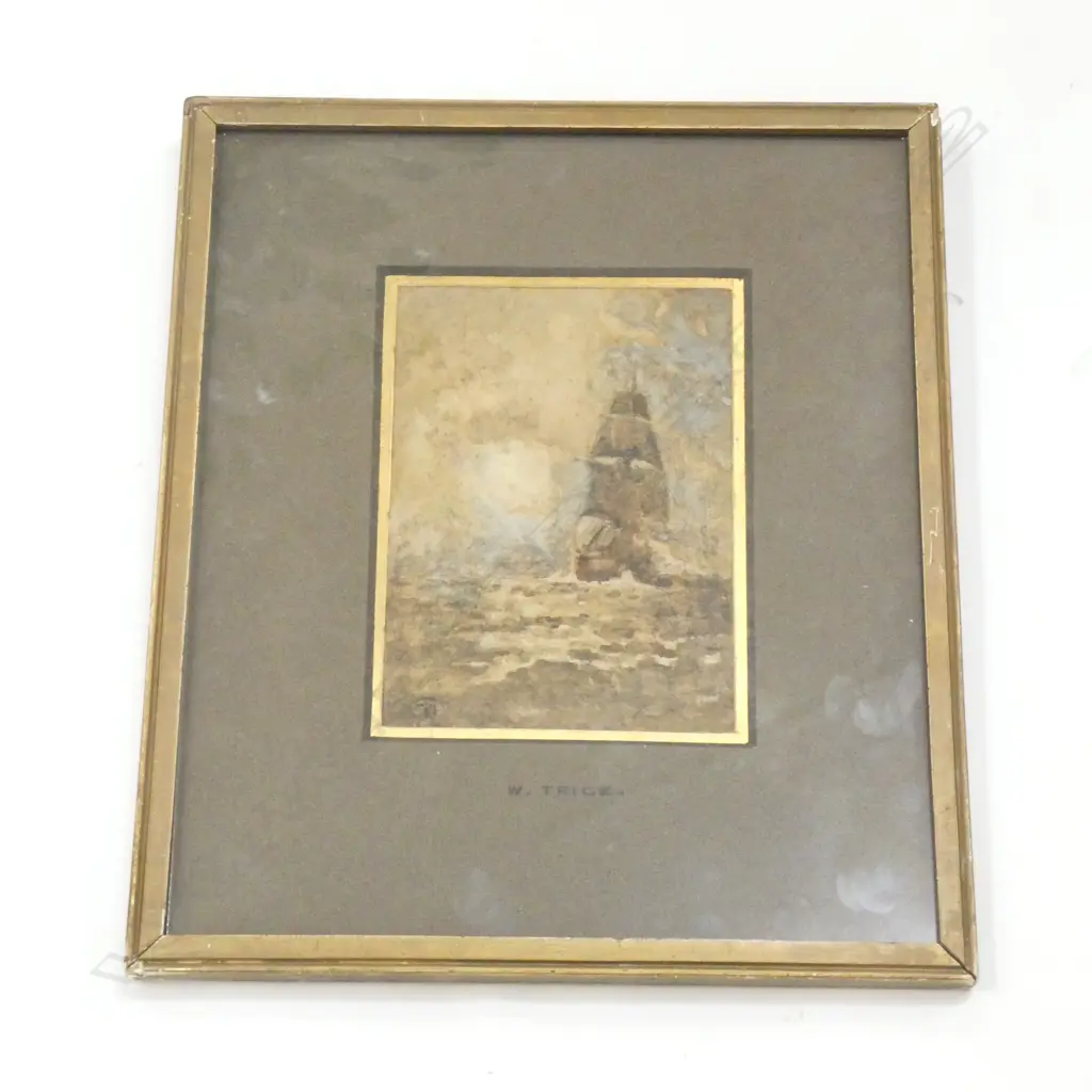 WILLIAM TRICE (AMERICAN) 'NEW ENGLAND COASATER' MONOGRAMMED, TITLED VERSO. 175 x 120mm Image 1++