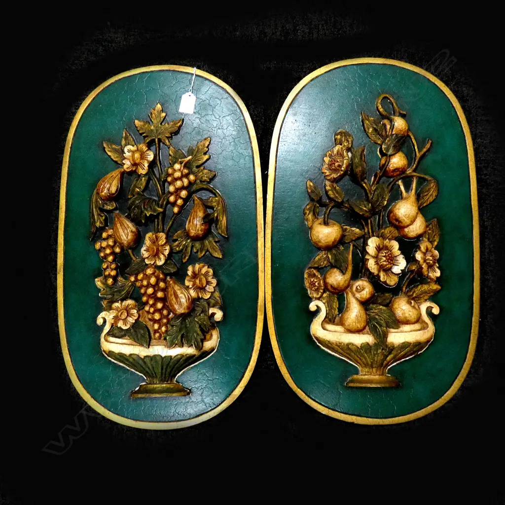 2 ITALIAN FLORAL RELIEF PLAQUES 630 MM Image 1++
