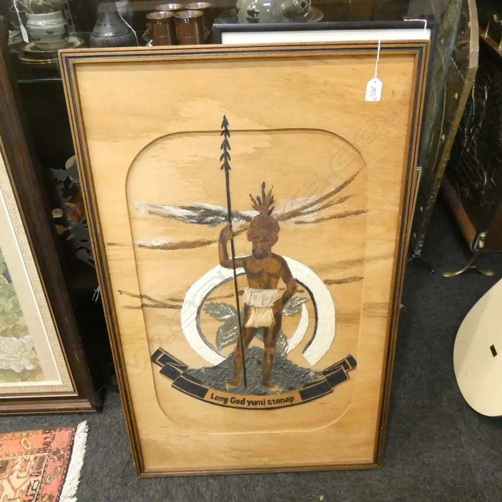 LG FRAMED  ART -  TRIBAL MAN WITH SPEAR 590 X 940MM Image 1++