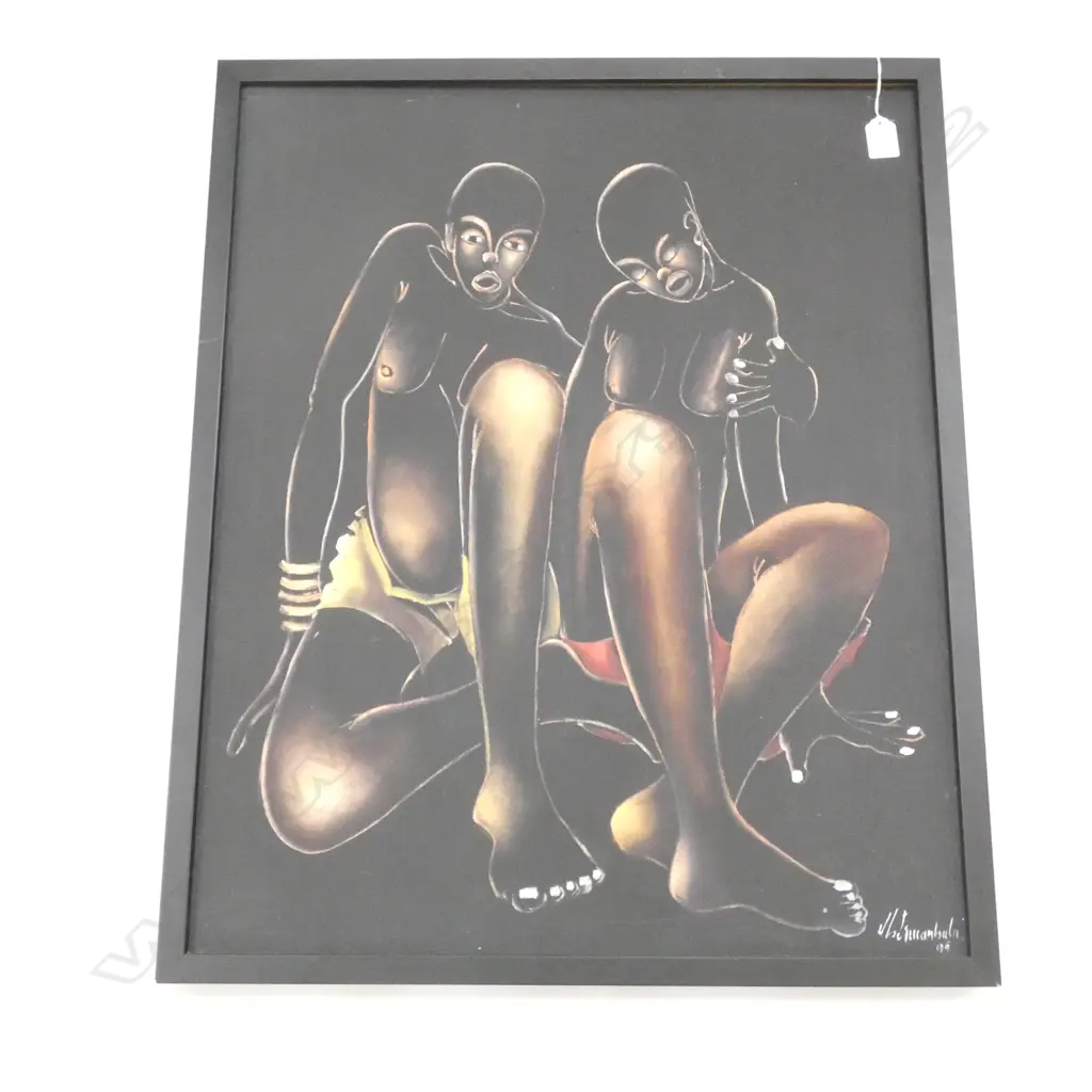 OIL ON CANVAS - 2 AFRICAN NAKED LADIES - SIGNED '95 550 X 680MM Image 1++