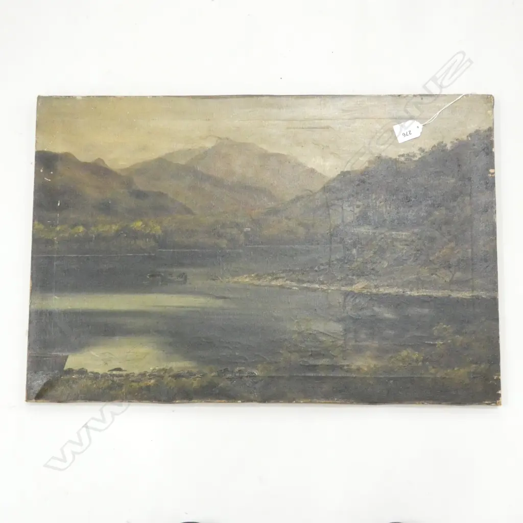 OIL ON CANVAS LAKE SCENE C 1900 A/F 400 X 610 MM Image 1++