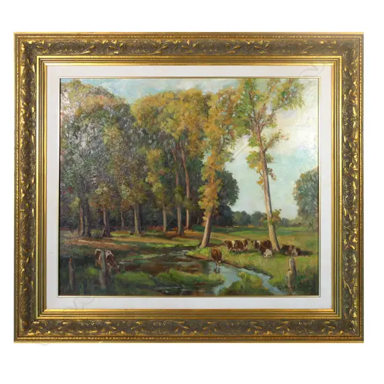 AUTUMN SCENE WITH CATTLE, OIL ON CANVAS, SIGNED, 500 X 620MM