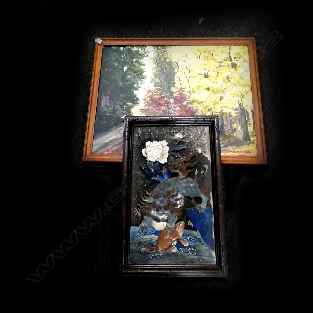 2 ARTWORKS; L. HARNOS? CORNWALL PARK OIL 600x750mm + CHINESE PANEL Image 1++