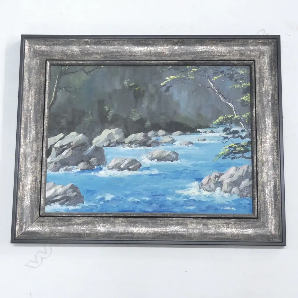 E. J. THOMAS 'HOLLYFORD RIVER' OIL 1985 290x390mm Image 1++