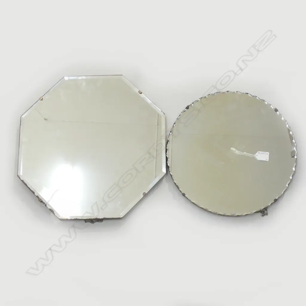 2 DECO BEVELLED MIRRORS; OCTAGON & CIRCULAR 350mm dia Image 1++