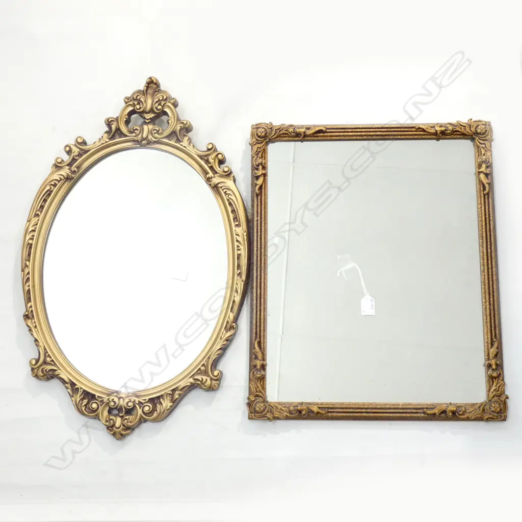 2 GOLD FRAMED MIRRORS; OVAL 700x440mm & RECTANGULAR 565x460mm Image 1++