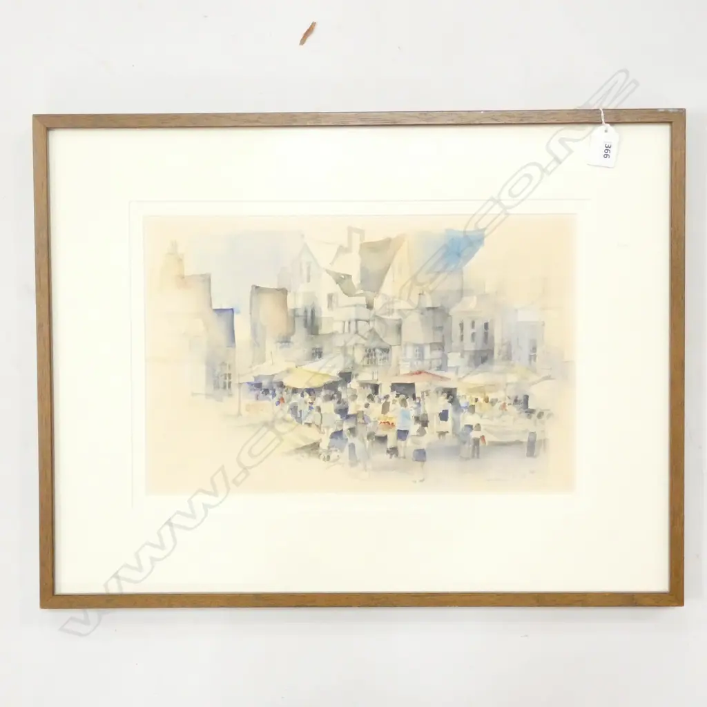 JULIA FAITHFUL MARKET SCENE WATERCOLOUR SIGNED 250 X 380 MM Image 1++