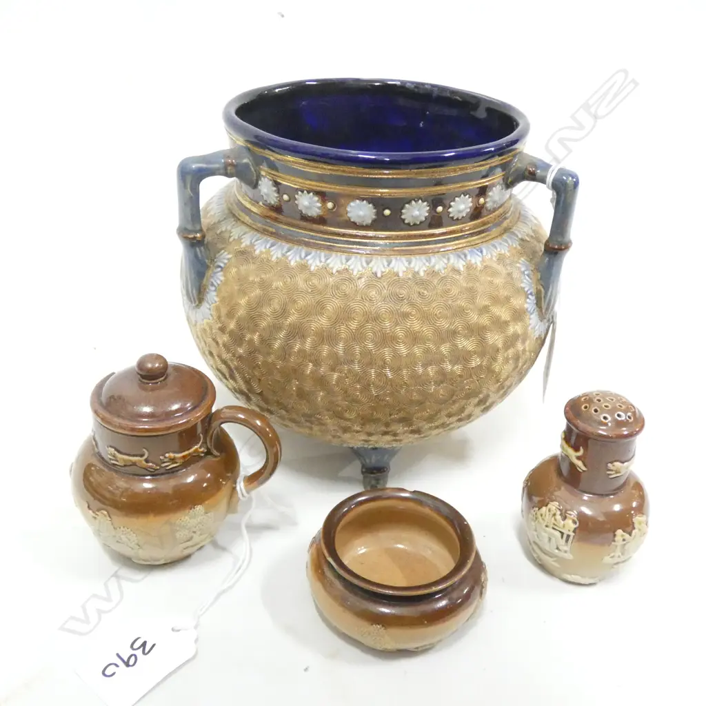 DOULTON LAMBETH VASE + 3 SALT GLAZED CONDIMETS A/F Image 1++