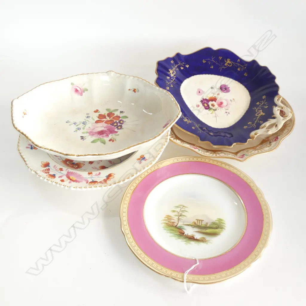 5 VINTAGE PLATES; COALPORT / DERBY ETC. C1800'S  Image 1++