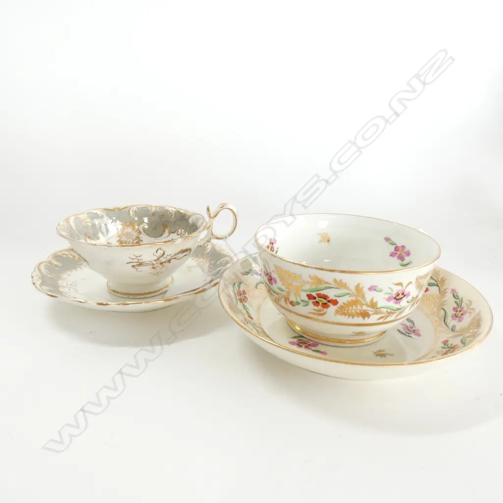 2 ANTIQUE CUPS & SAUCERS; DERBY C1820 & COALPORT C 1930 A/F Image 1++
