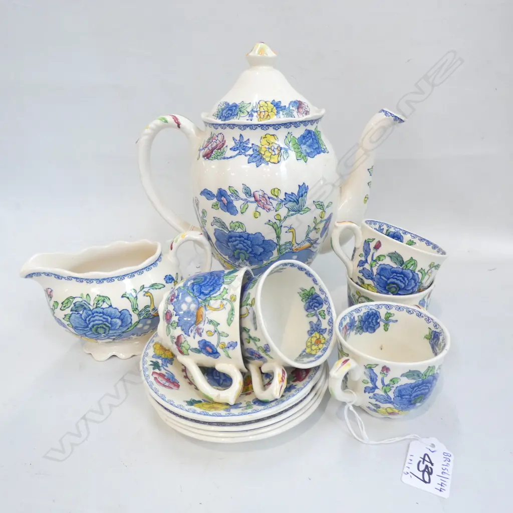 MASON IRONSTONE COFFEE POT CREAM JUG & 5C/S  REGENCY PAT Image 1++