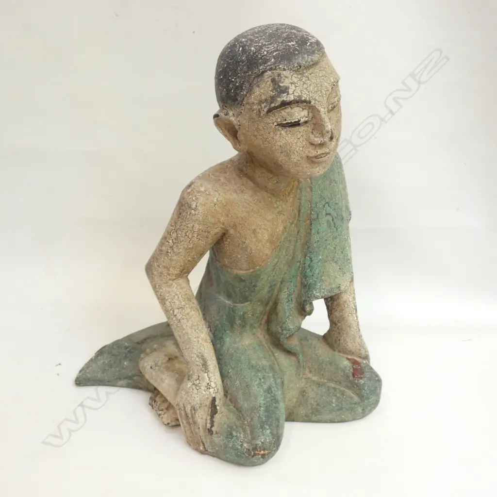 LGE PLASTER & WOOD ORIENTAL SITTING FIGURE H. 310MM Image 1++