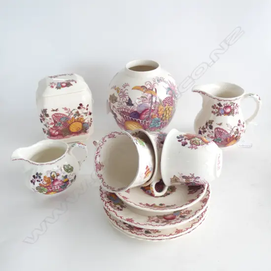 MASON IRONSTON 2 JUGS 3 CSPS JAR & LIDDED JAR FRUIT BASKET PAT