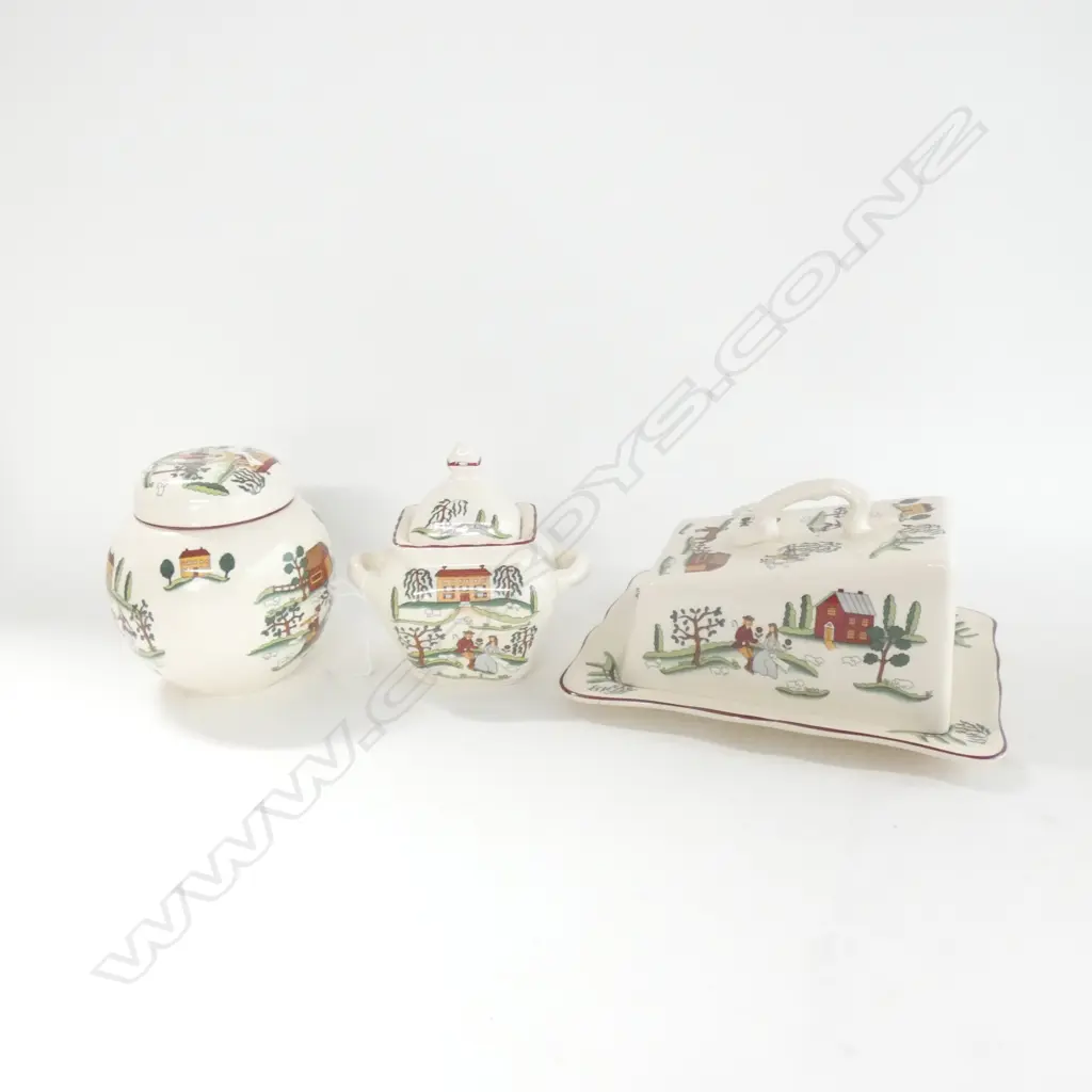 MASON IRONSTONE CHEESE WEDGE GINGER JAR & LIDDED JAR COUNTRY LANE PAT Image 1++