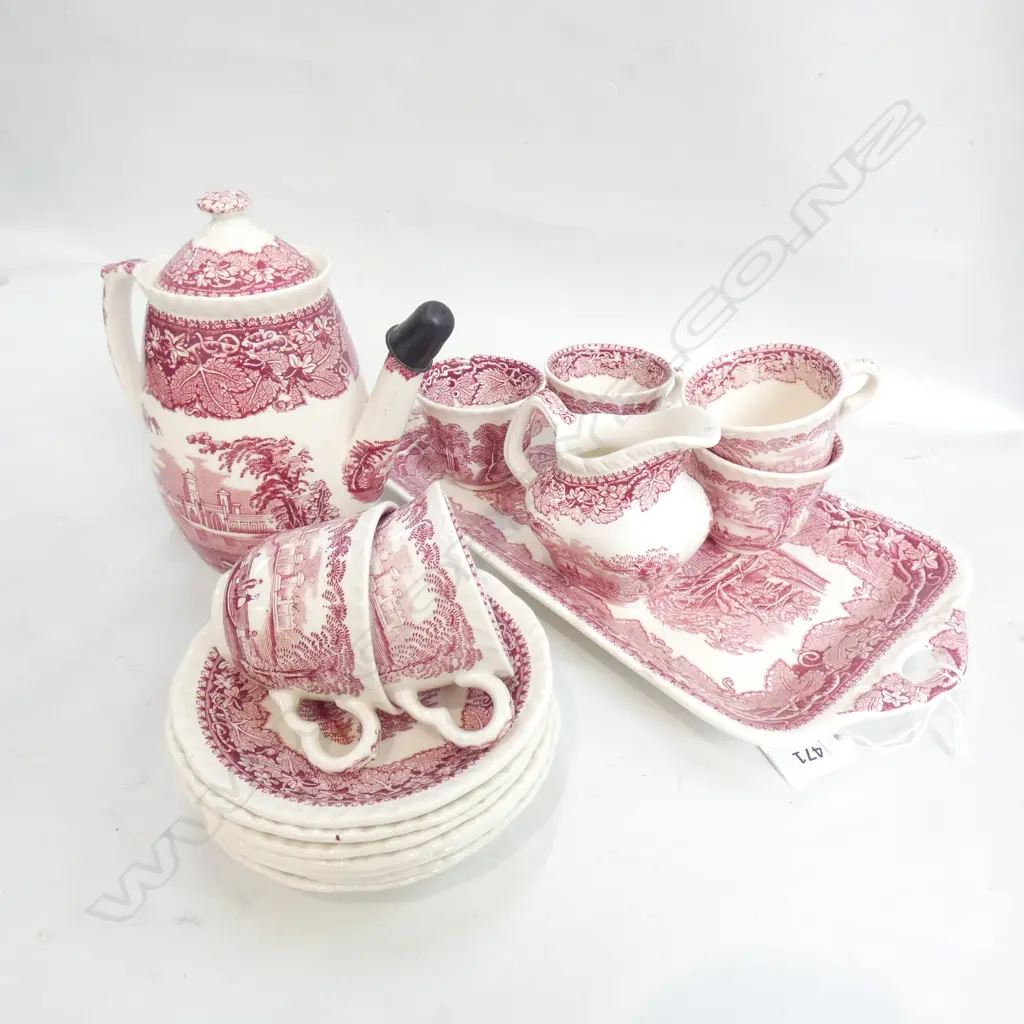 MASON IRONSTONE RED VISTA COFFEE SET & SANDWICH PLATE Image 1++