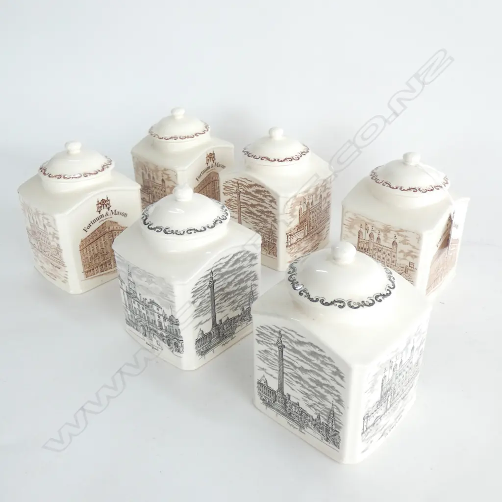 MASON IRONSTONE 4 & 2 LIDDED TEA CADDYS LONDON SCENES Image 1++