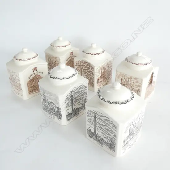 MASON IRONSTONE 4 & 2 LIDDED TEA CADDYS LONDON SCENES