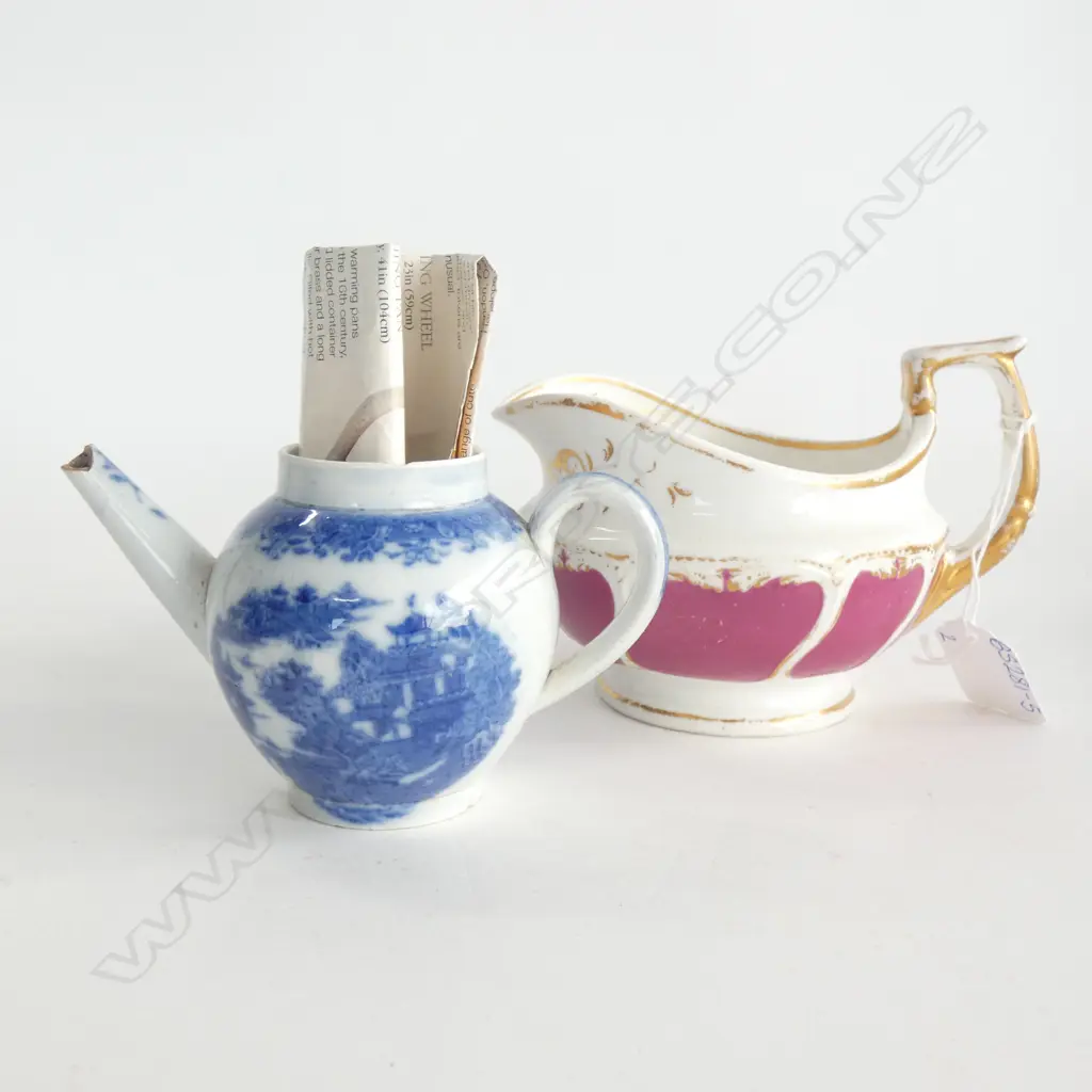 DERBY CREAM JUG  H. 95MM C1820 & 18TH CENT. MINIATURE TEAPOT H80MM  - NO LID & SPOUT A/F Image 1++