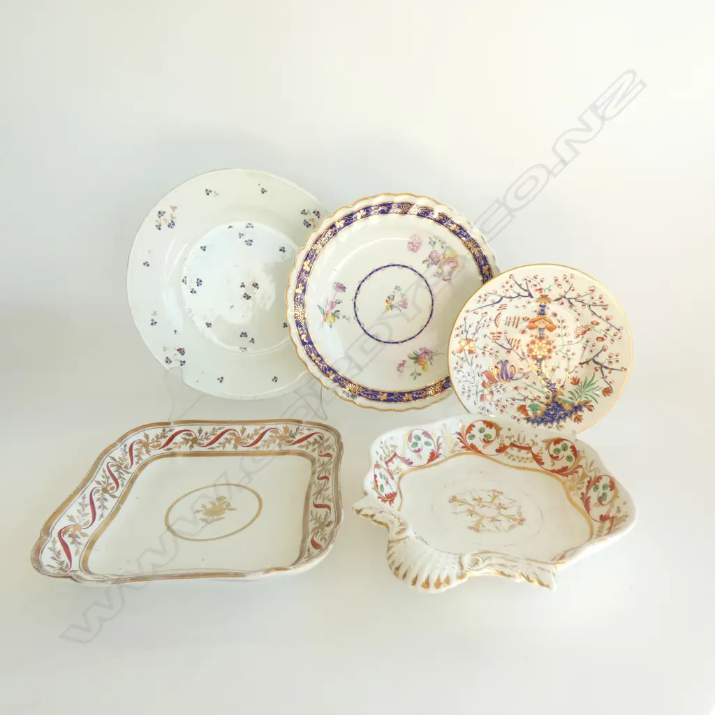 3 ANTIQUE DERBY PLATES 250mm dia + 2 COALPORT DISHES Image 1++