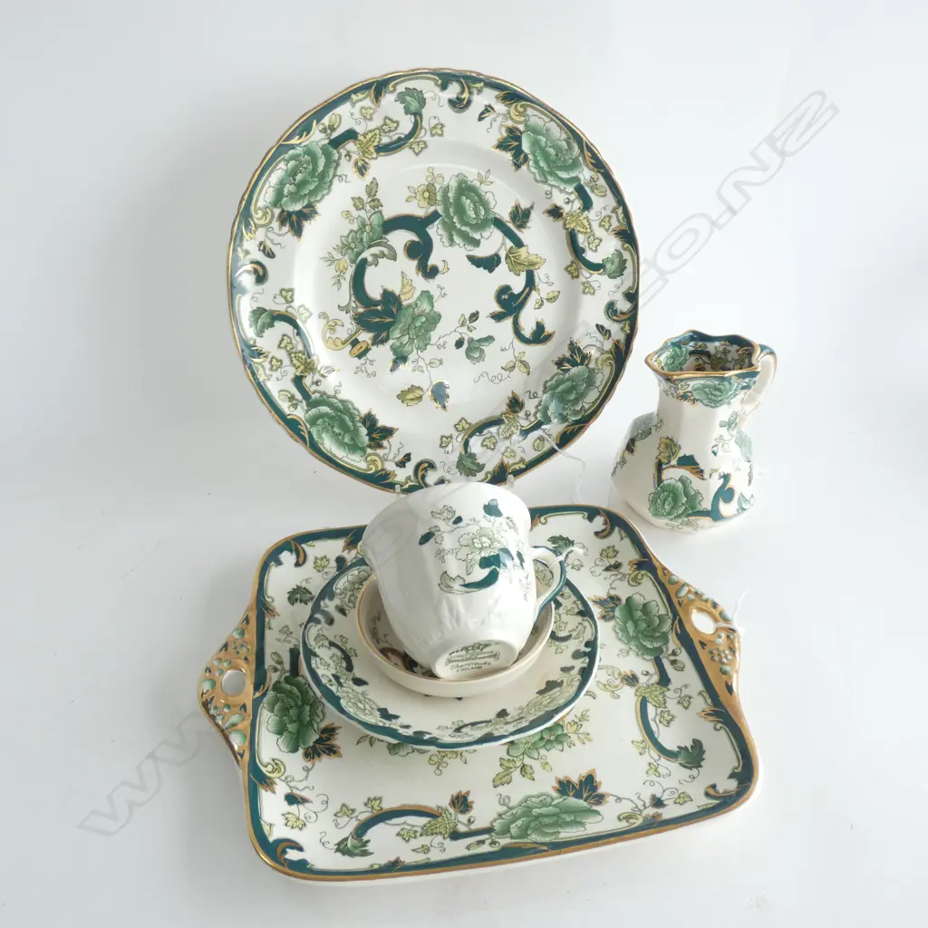 MASON IRONSTONE 2 PLATES C/S JUG & DISH CHATREUSE PAT Image 1++