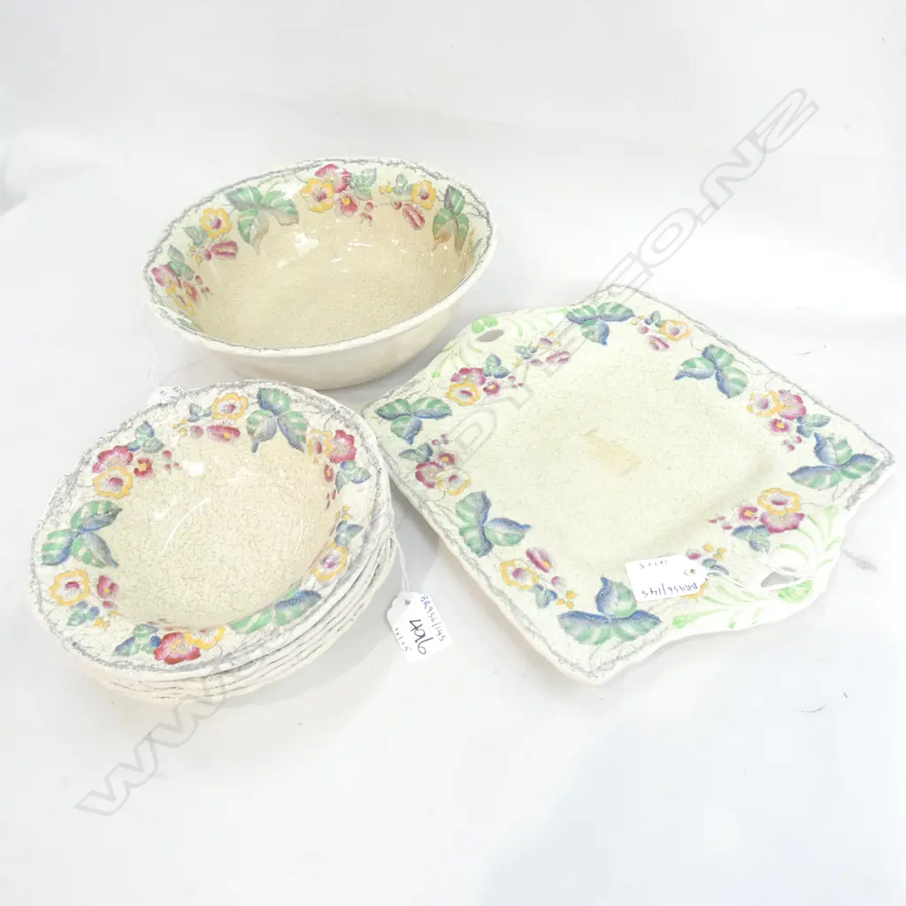 MASON IRONSTONE DESSERT SET 5  BOWLS ONE LARGE & 2 HANDLED PLATE Image 1++